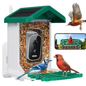 Solar-Powered Bird Feeder with Camera - Green